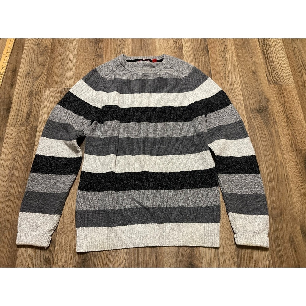 IZOD Sweater, Women's Size Medium, Gray Black, Striped, Pullover, Knit